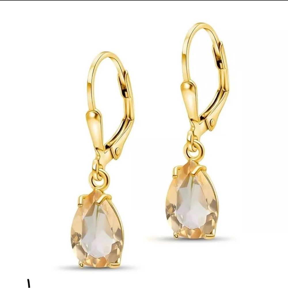 Citrine Earrings Teardrop Shape 14K Gold over 925 Sterling Silver, Adita